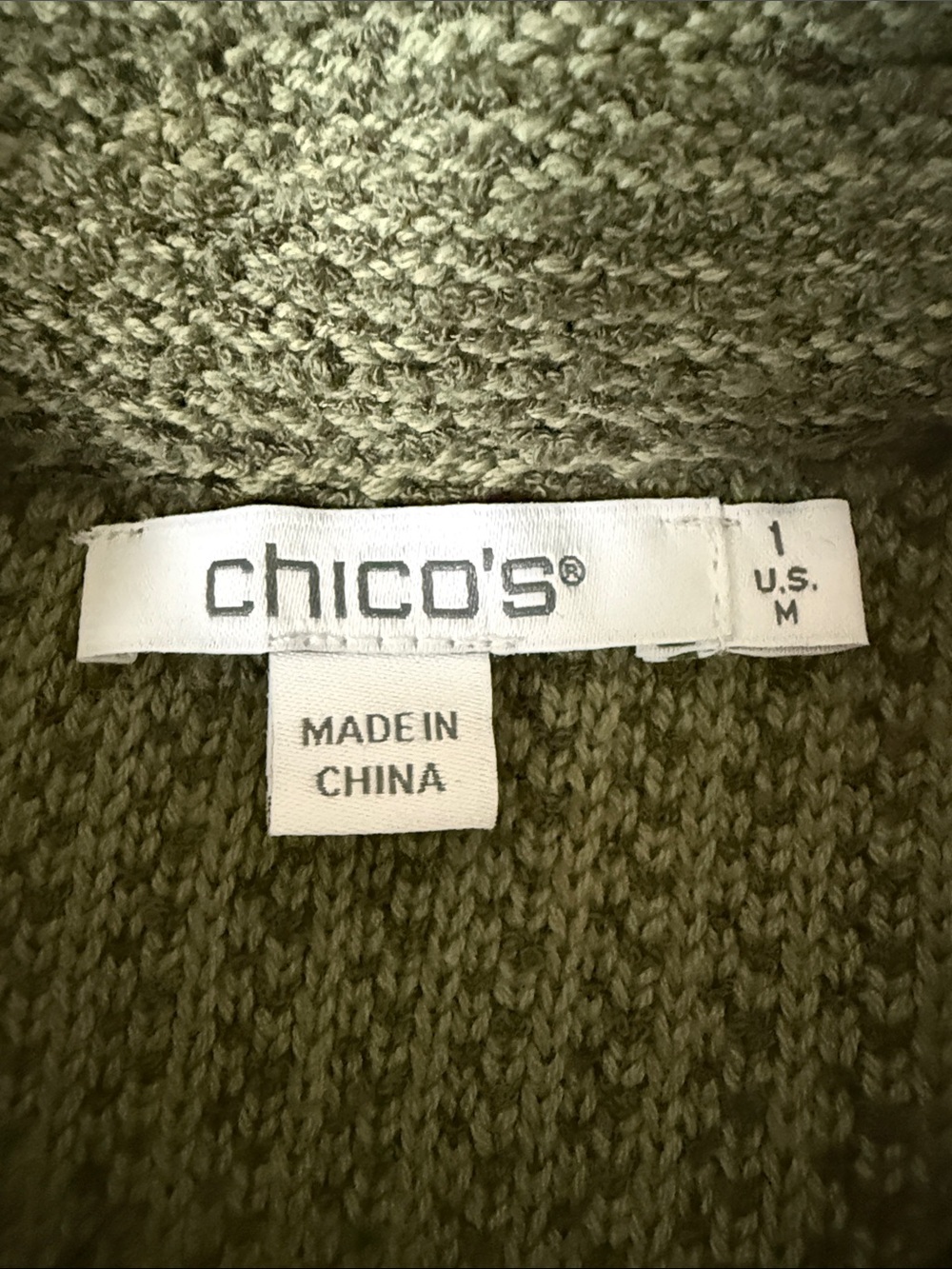 Chico's Olive Green Pocketed Double-Breasted Knit Blazer, Size 1/M - Picture 2 of 8